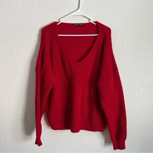 NWOT SHEIN Size L Large Cozy Red V-Neck Women’s Sweater - Ribbed Knit